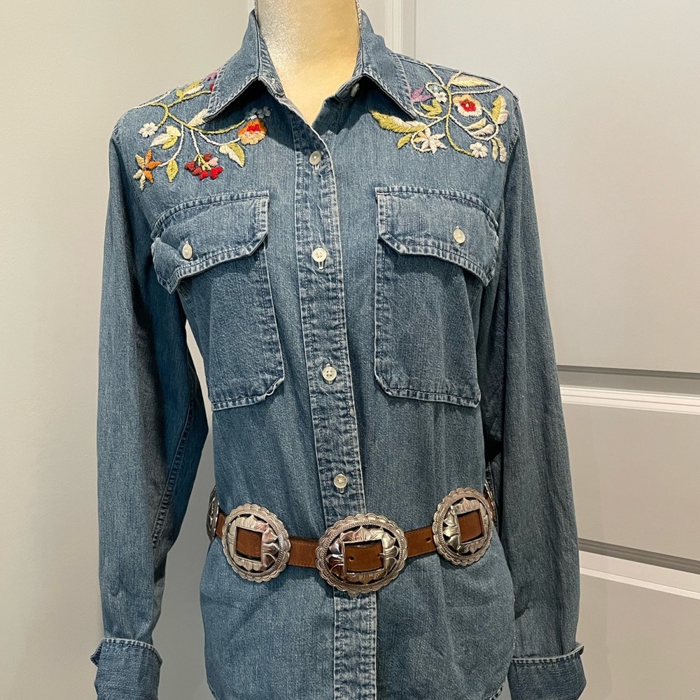 Brighton vintage brown leather belt with silvertone sunflower conchos medium